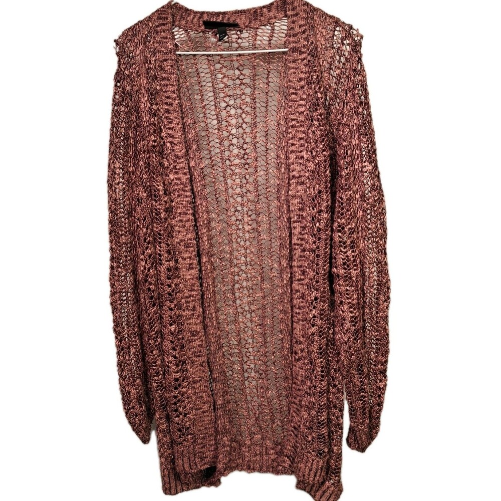 Lane Bryant Open Knit Crochet Cardigan Dusty Rose Pink Women's Size 14/16